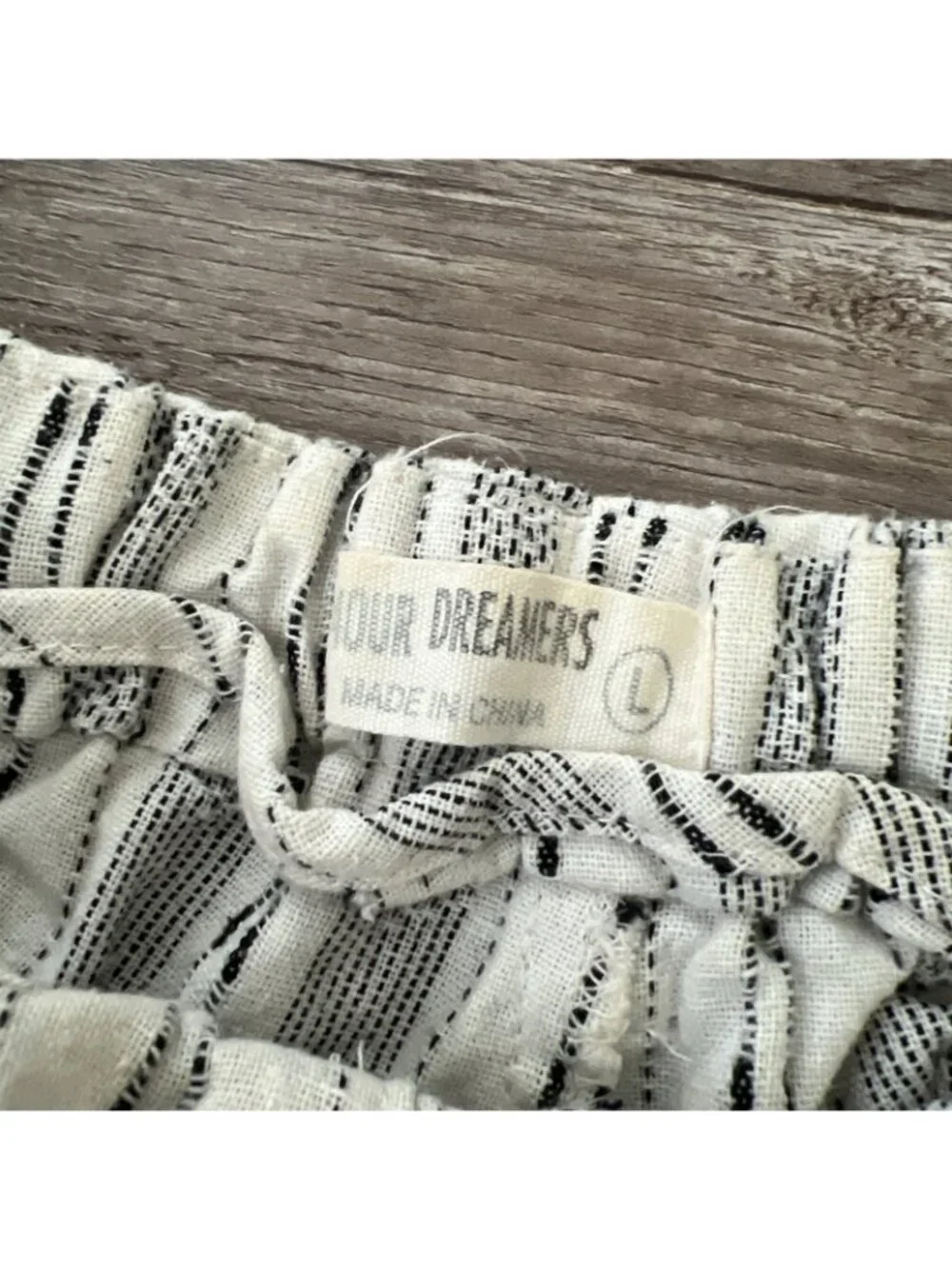 4Our Dreamers Striped Linen Blend Wide Leg Pants Womens L Cream Drawstring Coast